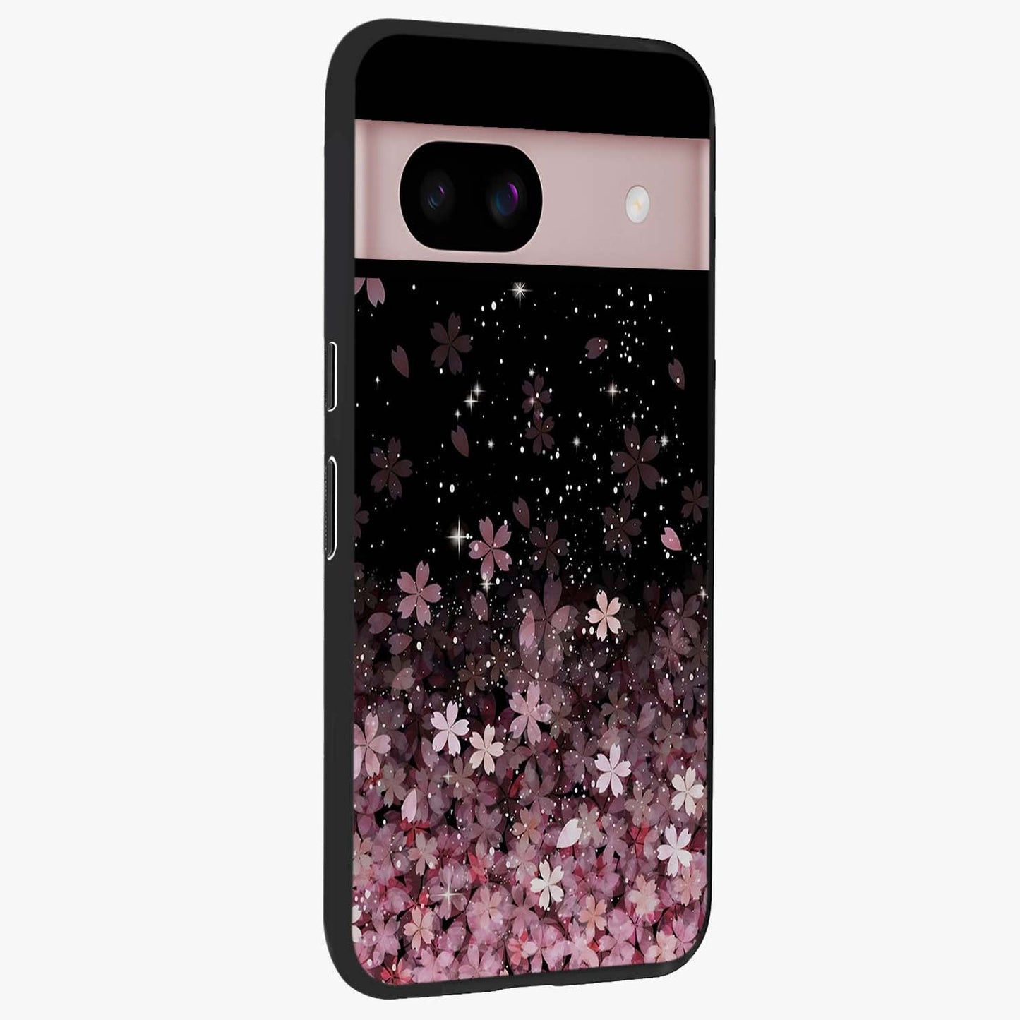 Small Starry Flowers Glass Case upright view showcasing charming floral artwork with dreamy starry theme.