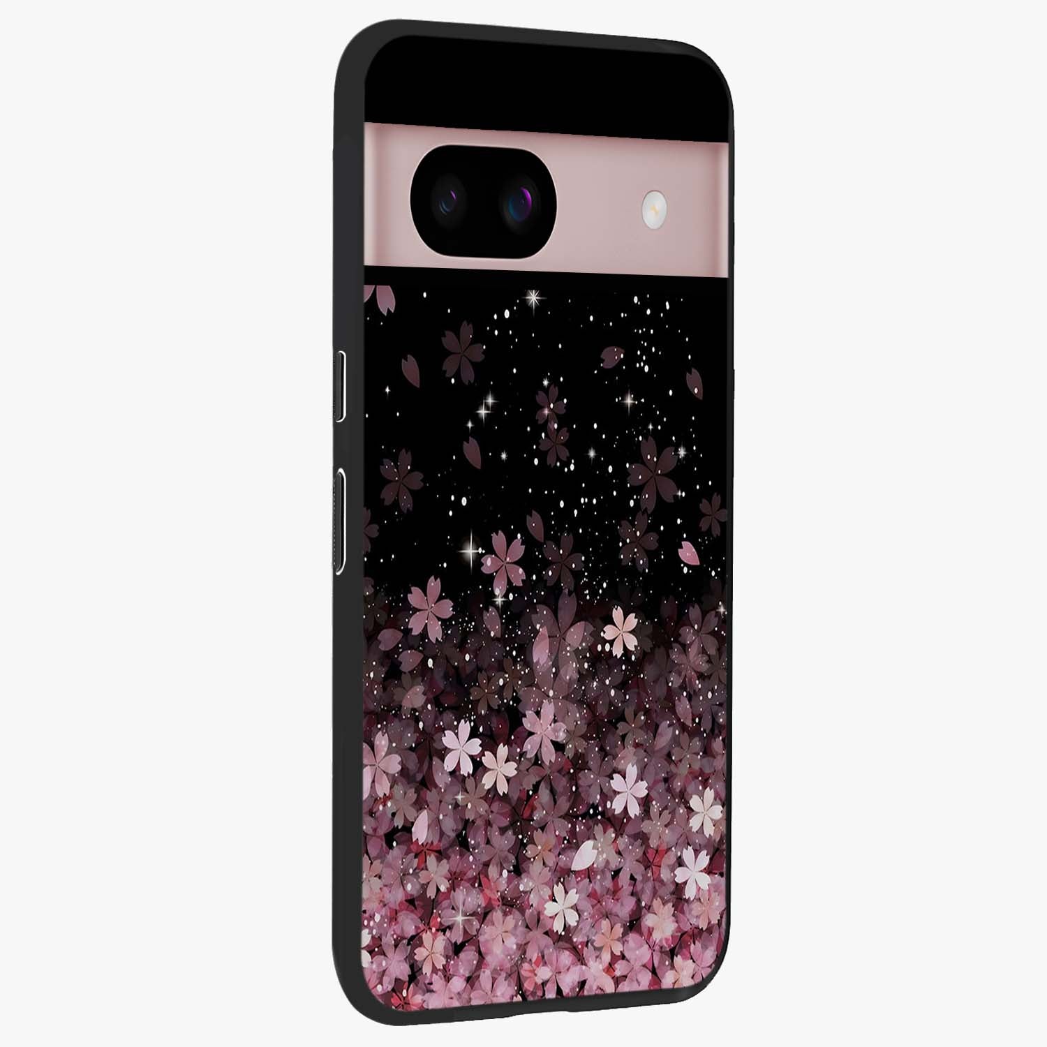 Small Starry Flowers Glass Case upright view showcasing charming floral artwork with dreamy starry theme.