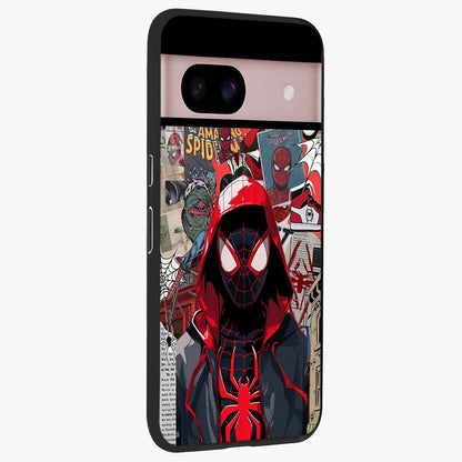Spider Collage Street Glass Case upright view showcasing bold superhero artwork with urban street theme.