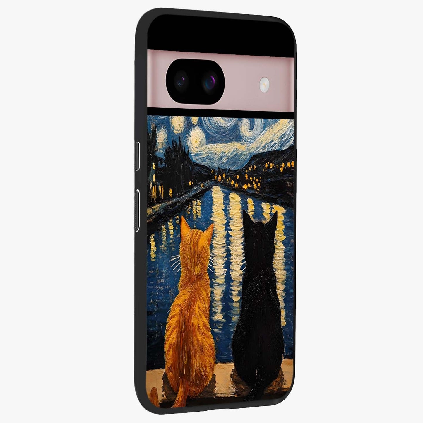 Starry River Cats Glass Case upright view showcasing adorable cat artwork with magical river and stars theme.