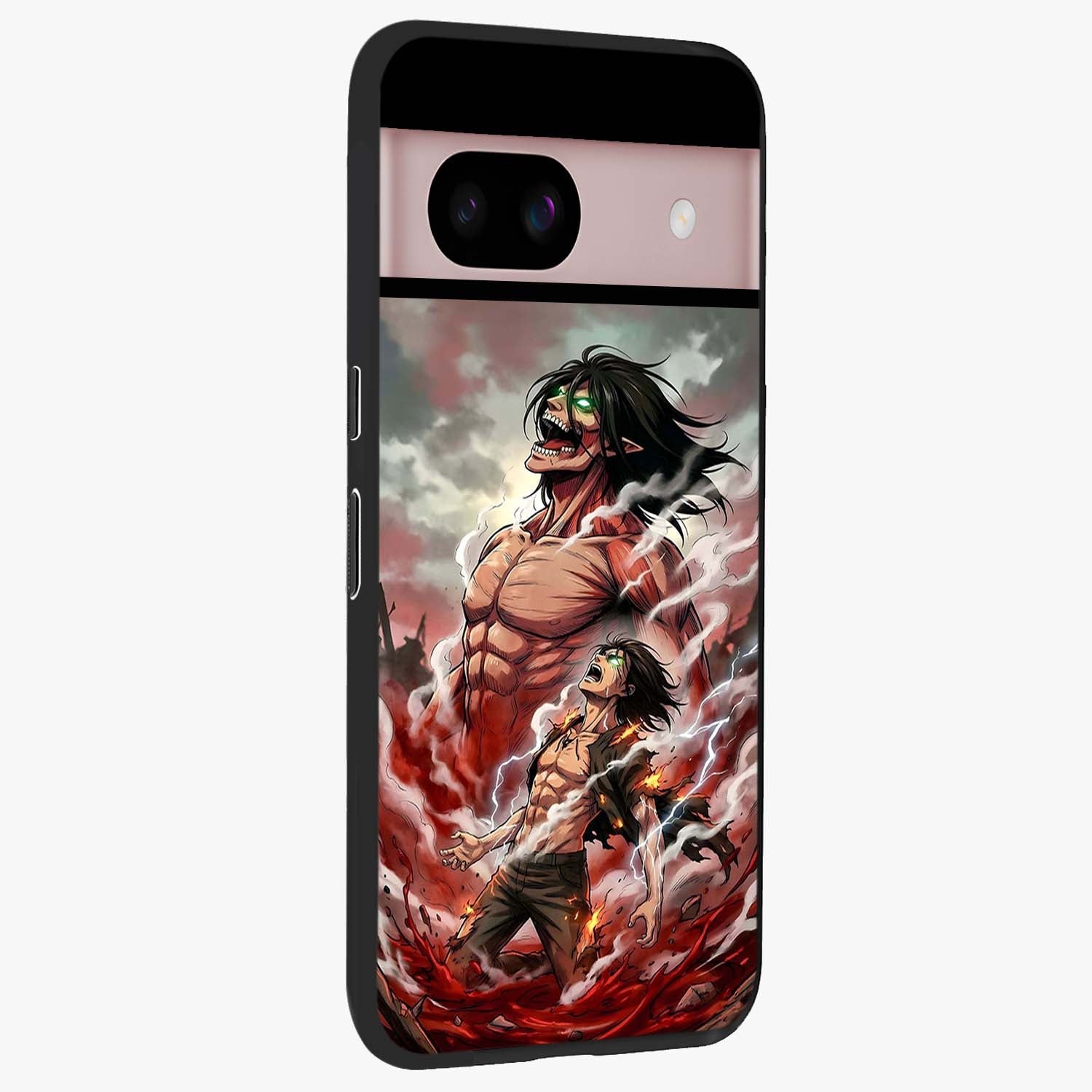 Titan Awakening Fury Glass Case upright view showcasing intense titan artwork with epic fantasy theme.