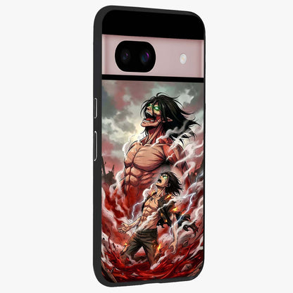 Titan Awakening Fury Glass Case upright view showcasing intense titan artwork with epic fantasy theme.