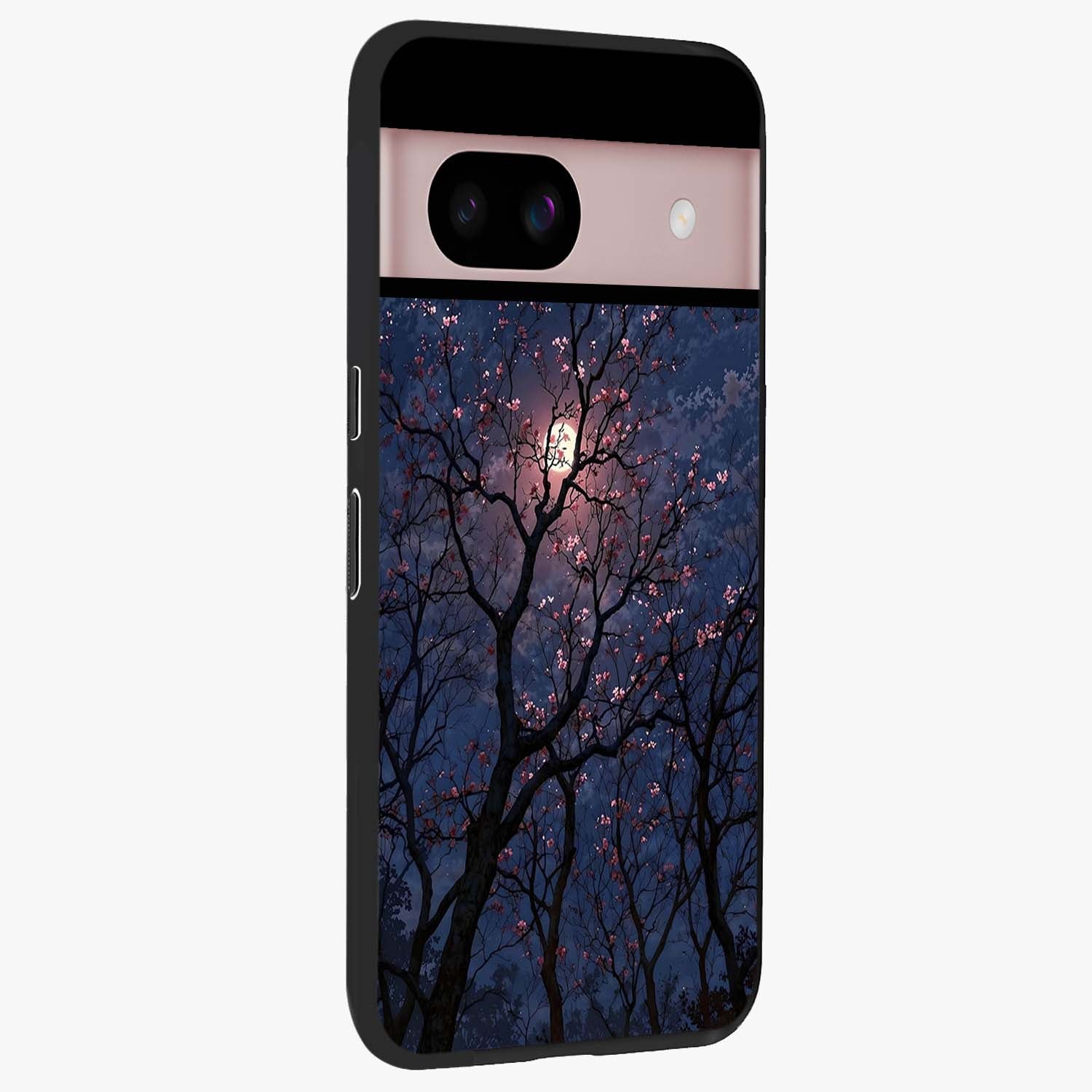 Twilight Sakura Serenade Glass Case upright view showcasing beautiful cherry blossom artwork with serene evening theme.