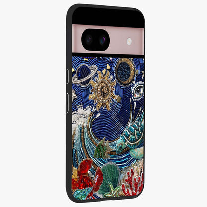 Universe Underwater Spark Glass Case upright view showcasing magical underwater galaxy artwork with vibrant cosmic theme.