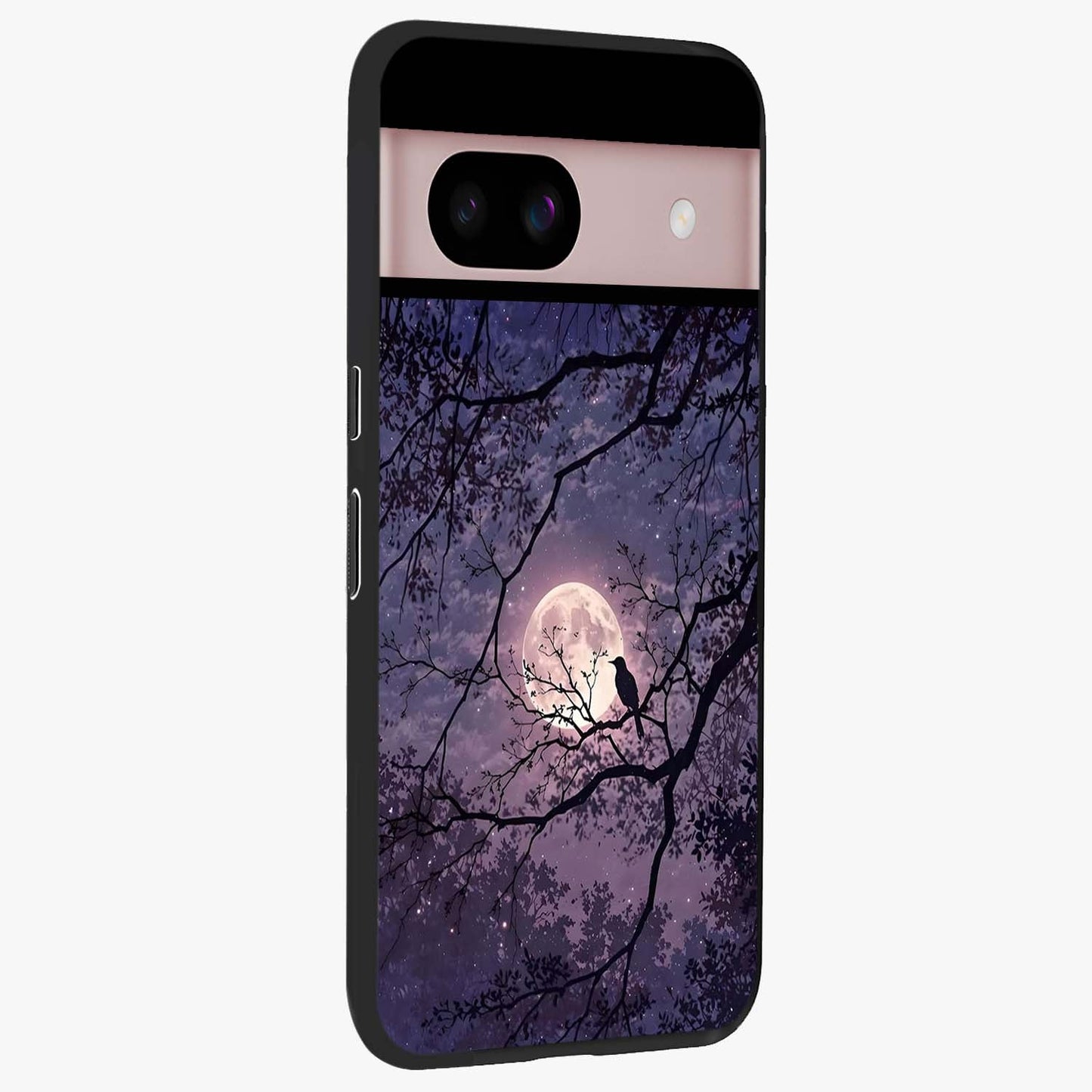 Whispering Moon Silence Glass Case upright view showcasing peaceful moon artwork with tranquil celestial theme.