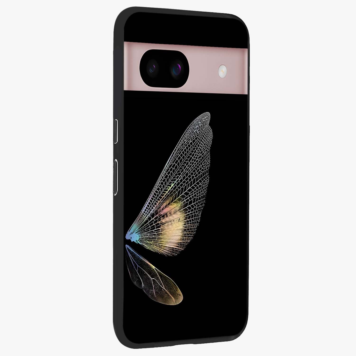 Whispers Of Wings Glass Case upright view showcasing elegant wing artwork with light airy theme.