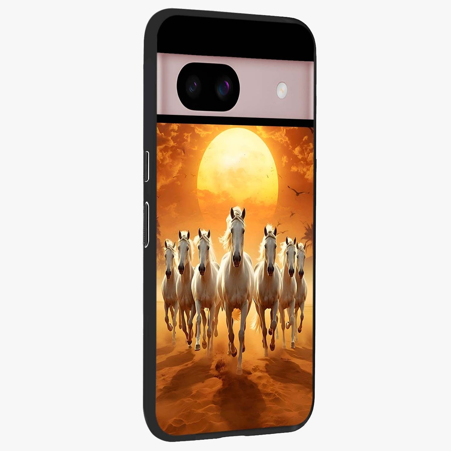 Wild Sunset Majesty Glass Case upright view showcasing dramatic sunset artwork with bold nature theme.