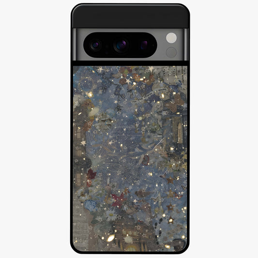 Aesthetic Astrolophia Glass Case showing flat back view with dreamy aesthetic design and glossy glass finish.