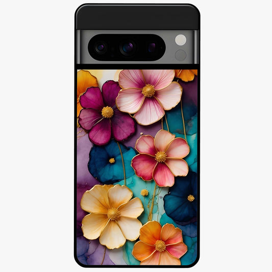 Artlyn Grace Flower Pattern Glass Case showing flat back view with elegant floral pattern artwork and glossy glass finish.