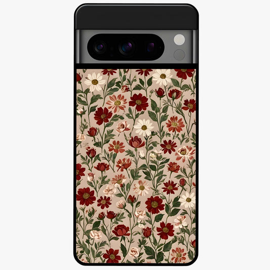 Biege Flower With Leaf Glass Case showing flat back view with soft beige floral artwork and glossy glass finish.