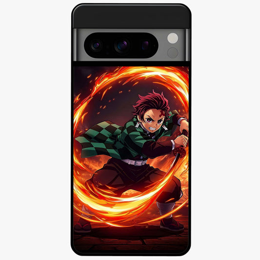 Blazing Sword Resolve Glass Case showing flat back view with fiery sword artwork and glossy glass finish.