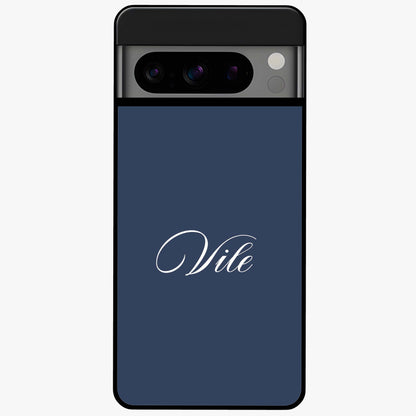 Blue Background Personalized Custom Name Glass Case showing flat back view with minimal blue background and custom name design.