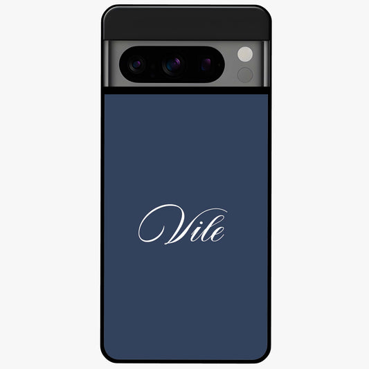Blue Background Personalized Custom Name Glass Case showing flat back view with minimal blue background and custom name design.