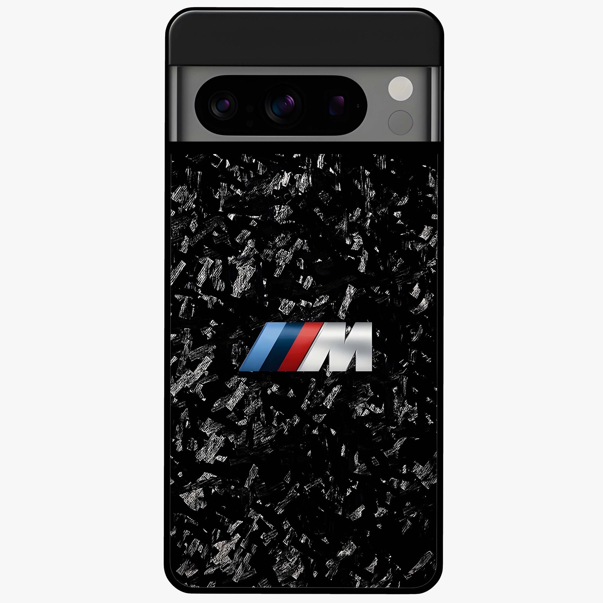 Carbon Speed Mark Glass Case showing flat back view with sporty carbon pattern artwork and glossy glass finish.