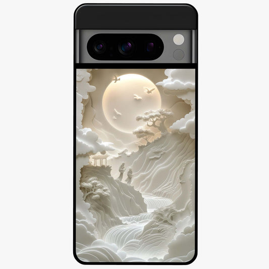 Celestial Origami Glass Case showing flat back view with artistic origami inspired celestial artwork and glossy glass finish.