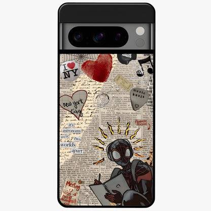 City Dream Sketch Glass Case showing flat back view with artistic city skyline sketch artwork and glossy glass finish.