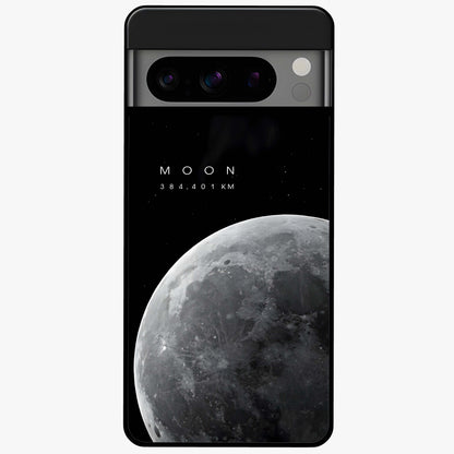 Cosmic Moon Glow Glass Case showing flat back view with glowing moon artwork and glossy glass finish.
