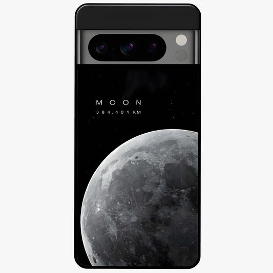 Cosmic Moon Glow Glass Case showing flat back view with glowing moon artwork and glossy glass finish.