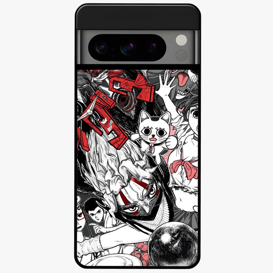 Crimson Chaos Panel Glass Case showing flat back view with bold crimson abstract artwork and glossy glass finish.