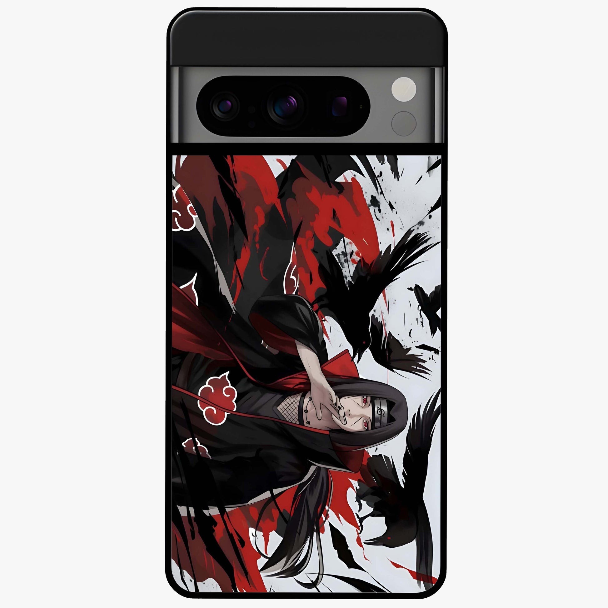 Crimson Crow Illusion Glass Case showing flat back view with artistic crow illusion artwork and glossy glass finish.