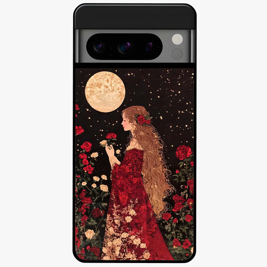 Crimson Dreams Glass Case showing flat back view with dreamy crimson artwork and glossy glass finish.