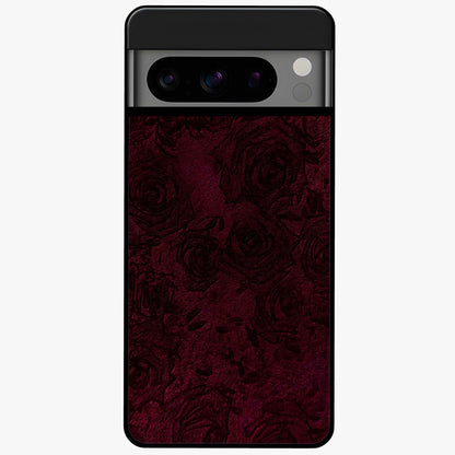 Crimson Fade Flow Glass Case showing flat back view with flowing crimson gradient artwork and glossy glass finish.