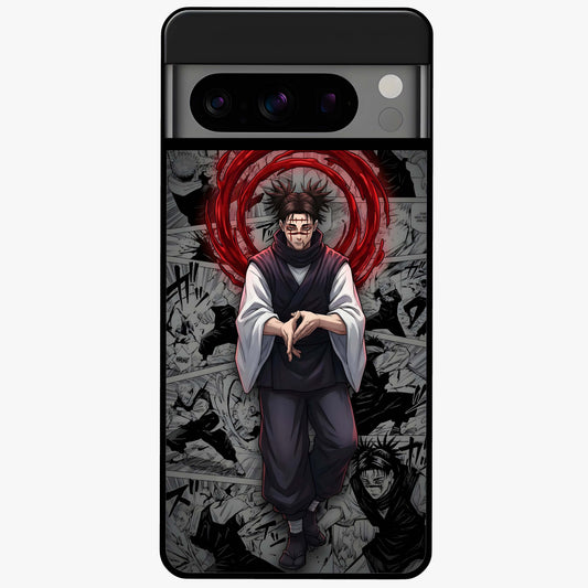 Cursed Ritual Ascension Glass Case showing flat back view with dark ritual themed artwork and glossy glass finish.