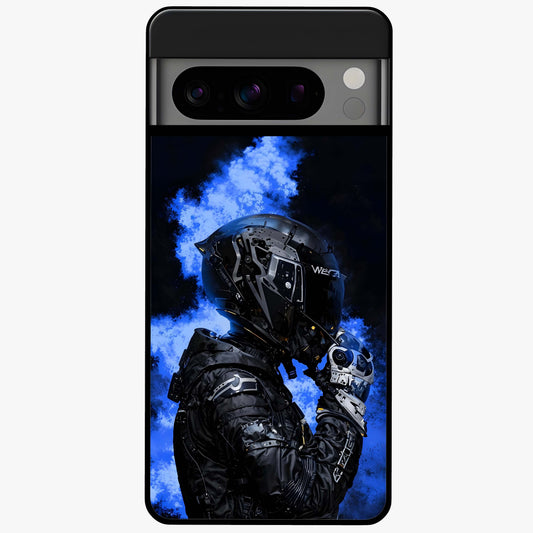 Cyber Sentinel Protocol Glass Case showing flat back view with futuristic cyber themed artwork and glossy glass finish.