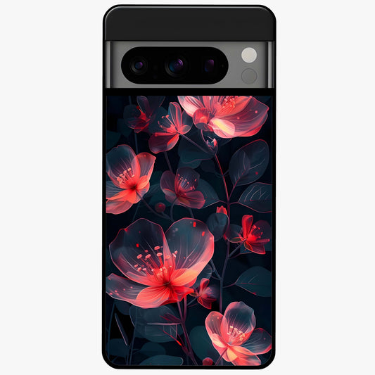 Dark Shade of Flower Glass Case showing flat back view with elegant dark floral artwork and glossy glass finish.