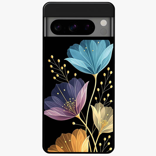 Delicate Multicolor Flowers Glass Case showing flat back view with vibrant floral artwork and glossy glass finish.