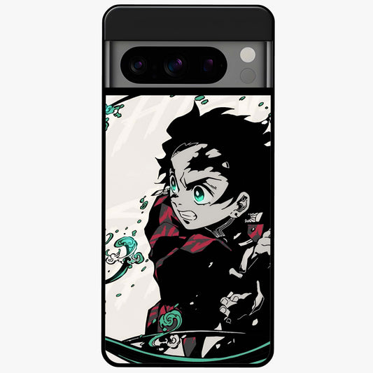 Demon Slayer Glass Case showing flat back view with bold anime inspired artwork and glossy glass finish.