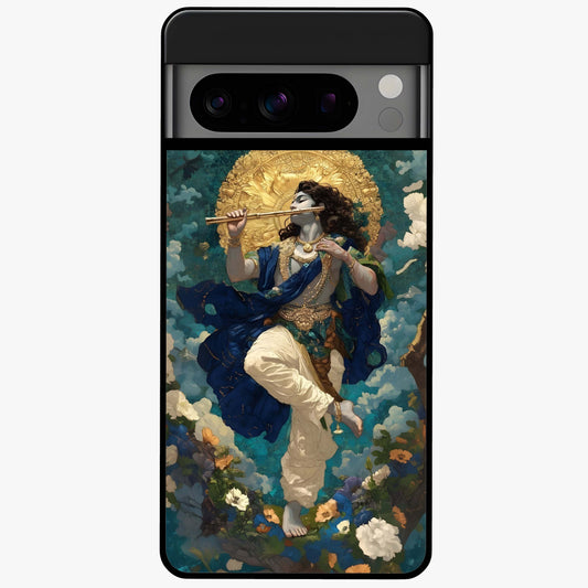 Divine Krishna Art Glass Case showing flat back view with Lord Krishna artwork and glossy glass finish.