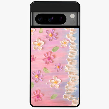 Dreamy Painted Garden Glass Case showing flat back view with artistic painted floral garden artwork and glossy glass finish.