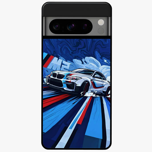 Drift Power Rush Glass Case showing flat back view with dynamic racing inspired artwork and glossy glass finish.