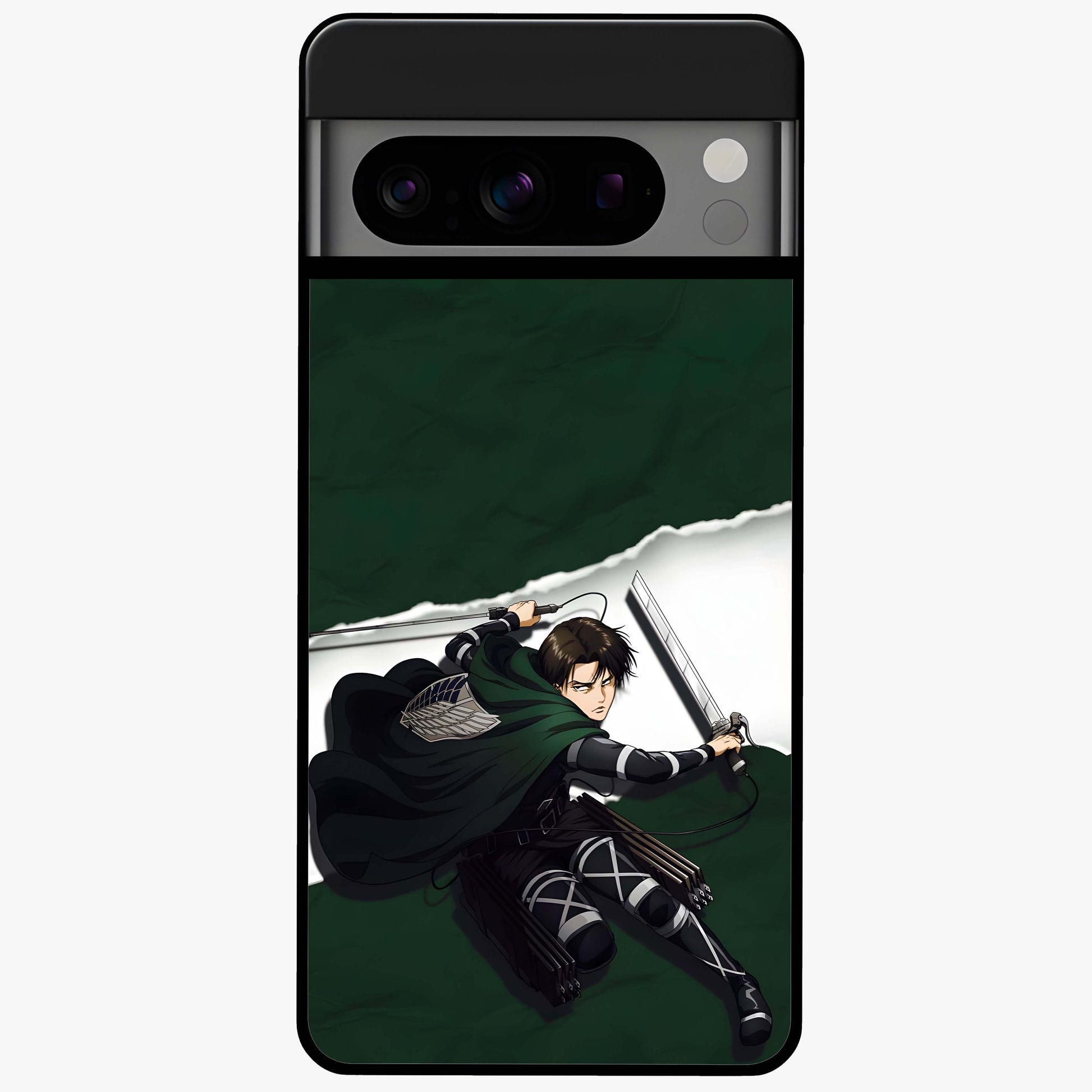 Emerald War Vanguard Glass Case showing flat back view with powerful warrior themed artwork and glossy glass finish.
