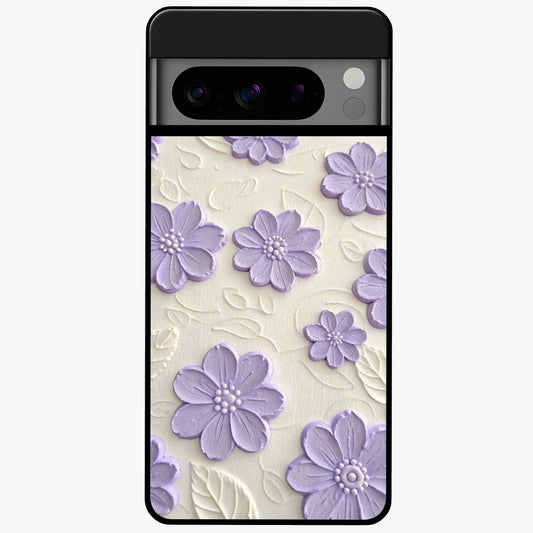 Floral Wall Art With Purple Flowers Glass Case showing flat back view with purple flower artwork and glossy glass finish.