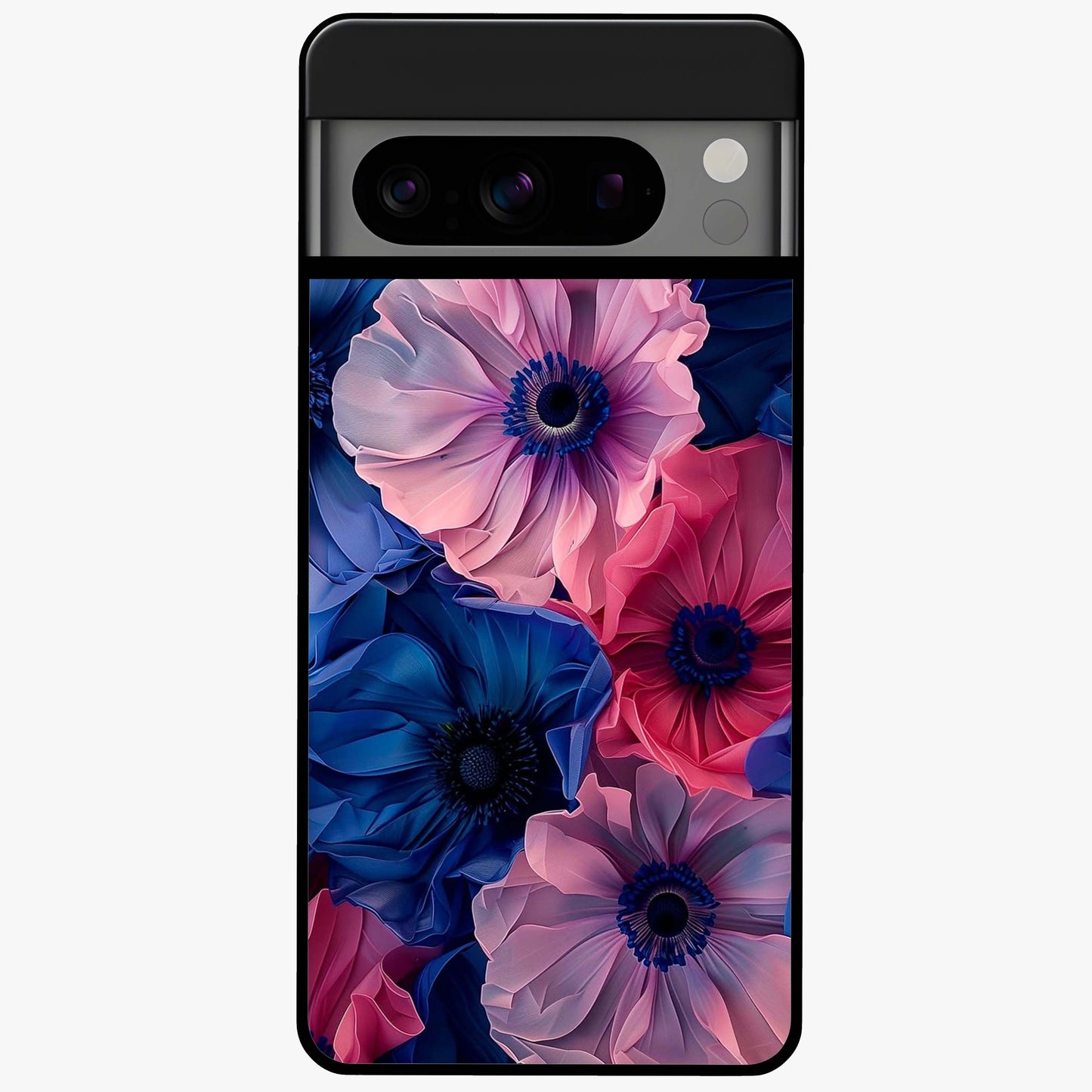 Flower Paper Art Pattern Glass Case showing flat back view with paper cut style floral artwork and glossy glass finish.