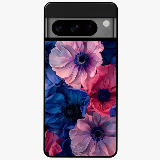 Flower Paper Art Pattern Glass Case showing flat back view with paper cut style floral artwork and glossy glass finish.