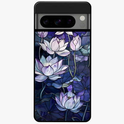 Gloss Petal Rush Glass Case showing flat back view with glossy flower petal artwork and smooth glass finish.