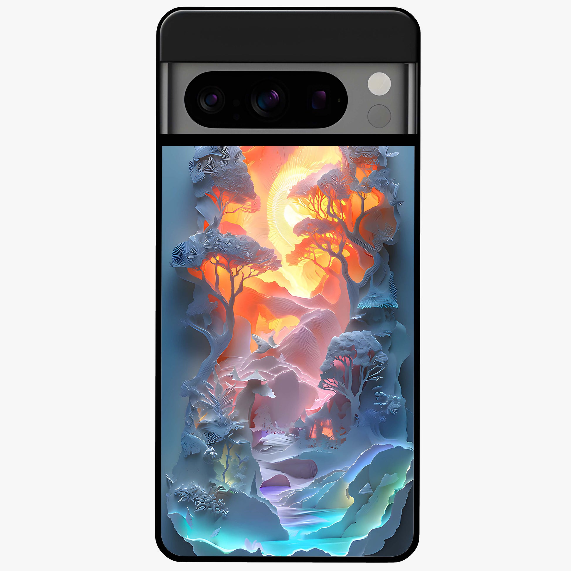 Glow Forest Portal Glass Case showing flat back view with glowing forest portal artwork and glossy glass finish.