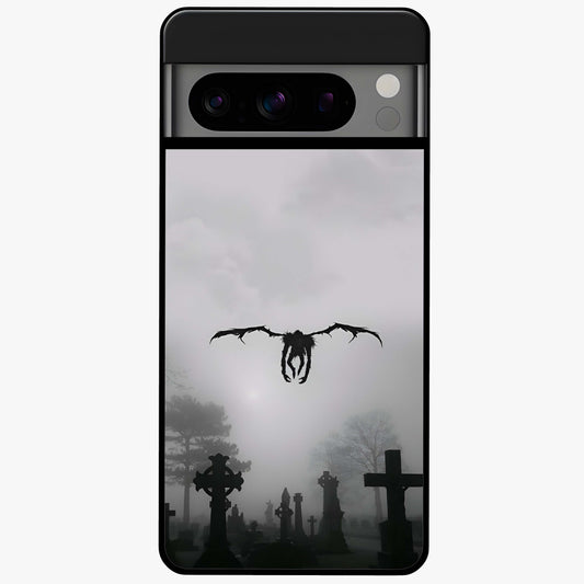 Graveyard Shadow Descent Glass Case showing flat back view with dark graveyard themed artwork and glossy glass finish.
