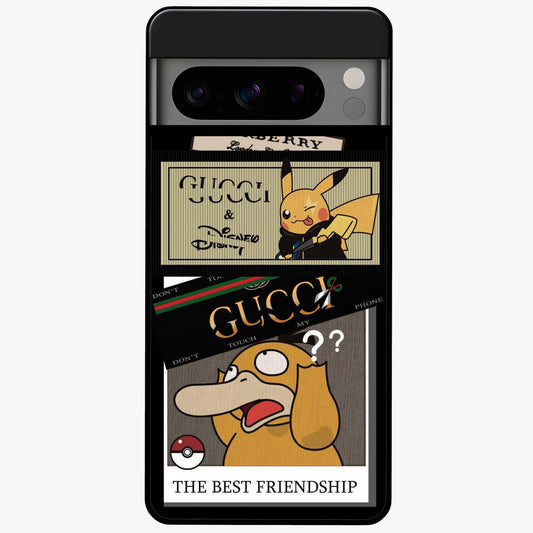 Gucci Play Mashup Glass Case showing flat back view with luxury inspired graphic artwork and glossy glass finish.