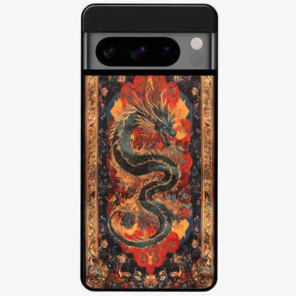 Inferno Dragon Soul Glass Case showing flat back view with fiery dragon artwork and glossy glass finish.