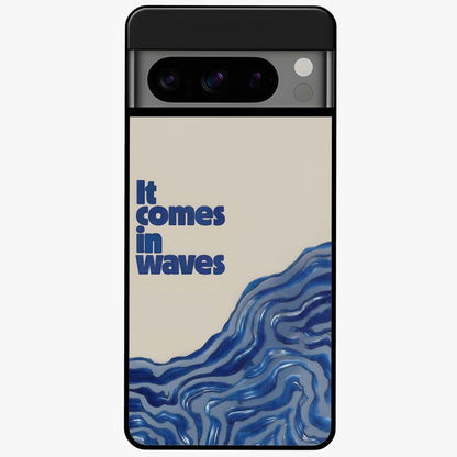 It Comes In Waves Quote Glass Case showing flat back view with inspirational wave themed quote artwork and glossy glass finish.