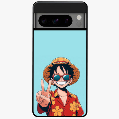 Luffy Summer Anime Vibe Glass Case showing flat back view with vibrant anime character artwork and glossy glass finish.