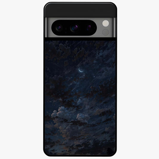 Lunar Veil Silence Glass Case showing flat back view with mystical moon veil artwork and glossy glass finish.