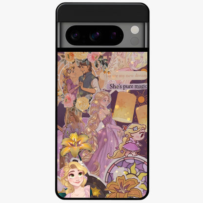 Magical Tangled Dream Glass Case showing flat back view with dreamy tangled artwork and glossy glass finish.