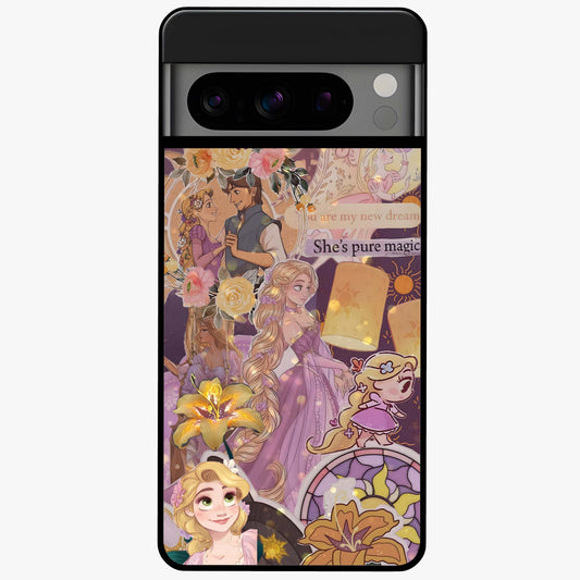 Magical Tangled Dream Glass Case showing flat back view with dreamy tangled artwork and glossy glass finish.