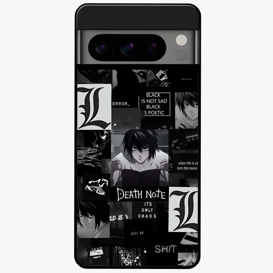 Midnight Chaos Mind Glass Case showing flat back view with abstract dark themed artwork and glossy glass finish.