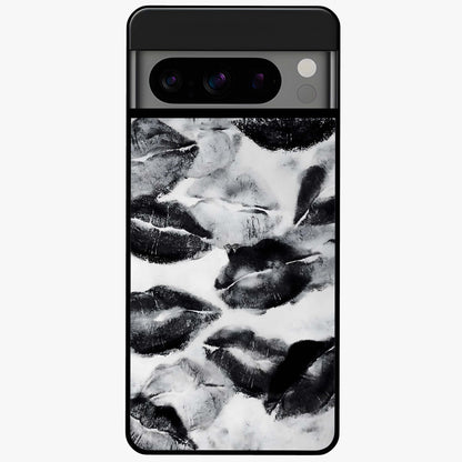 Midnight Kiss Marks Glass Case showing flat back view with lipstick kiss mark artwork and glossy glass finish.